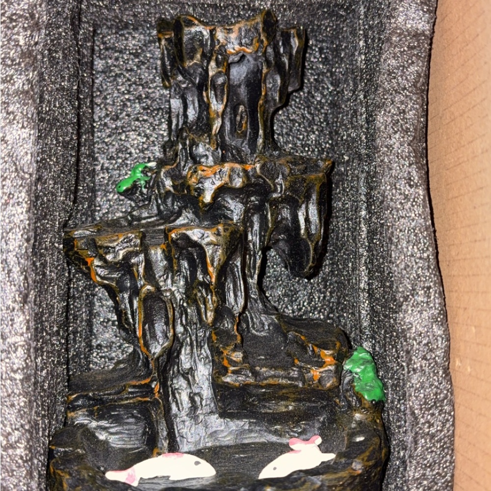 Black Resin Incense Waterfall Aquarium Ornament with Fish Accents plus extra